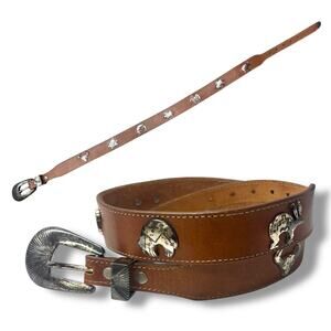 Vtg 90s Silver Creek Collection Brown Leather Belt Size 28 Southwestern Concho